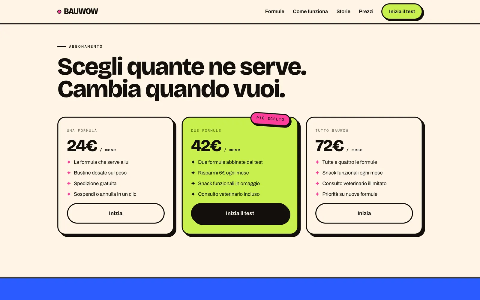 Il listino: una formula, due formule con l'etichetta Pi&ugrave; scelto, tutte le formule