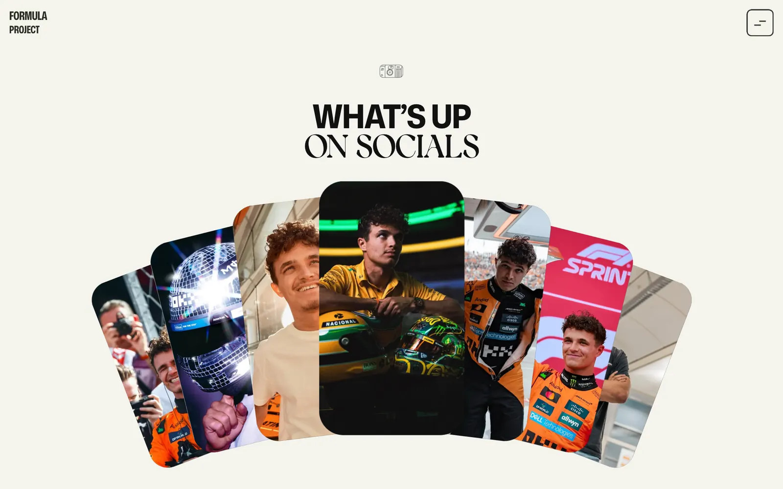 What's up on socials: sette card con le foto dei post aperte a ventaglio al centro della pagina