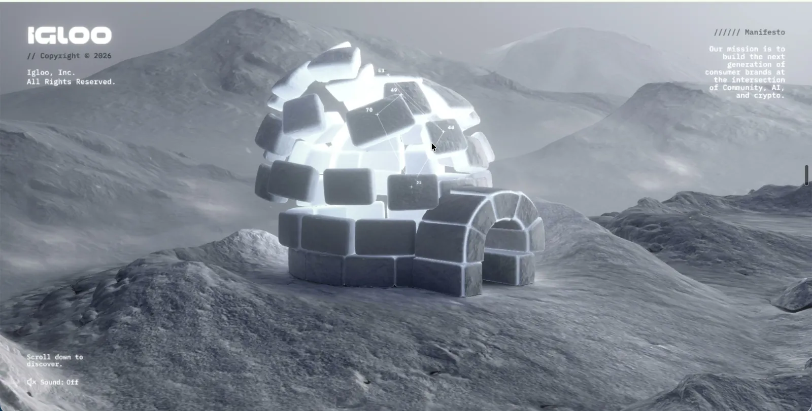 L'igloo con i blocchi sollevati e illuminati intorno al puntatore del mouse