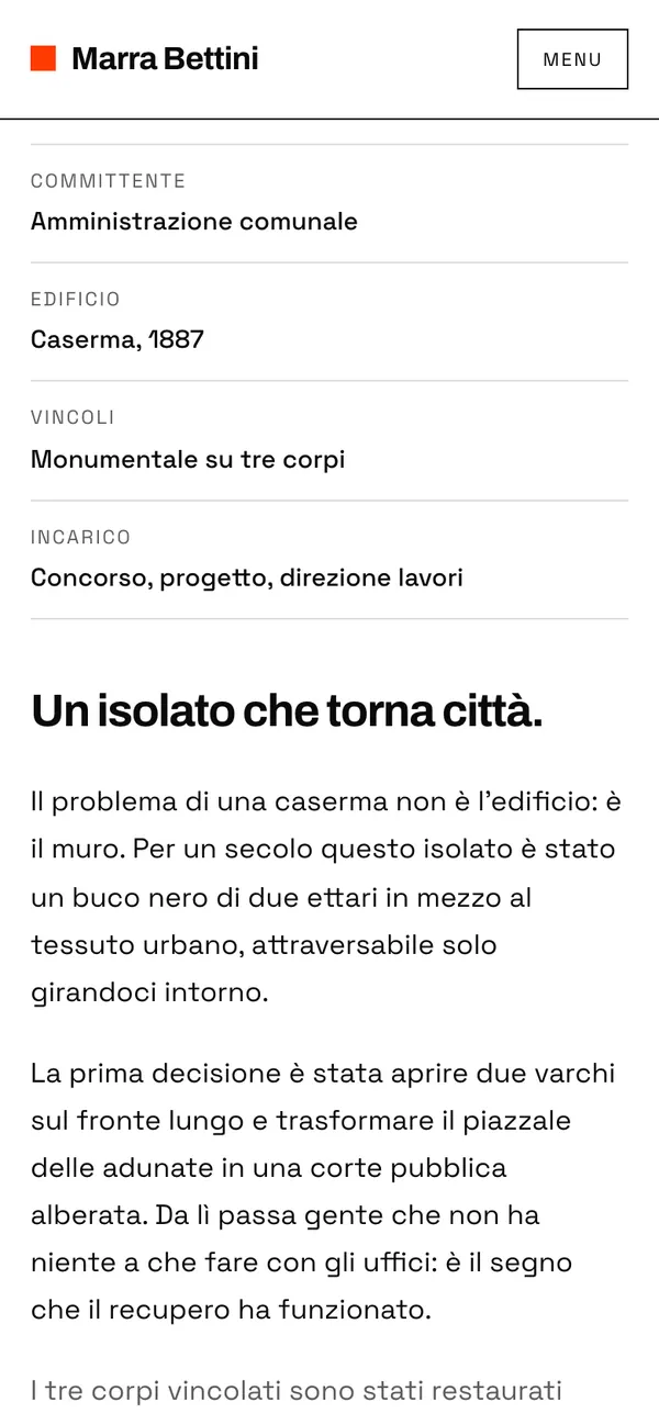 La scheda del progetto da telefono con i dati tecnici