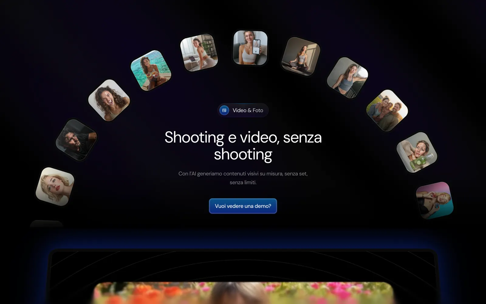 La sezione Shooting e video, senza shooting: una ruota di immagini generate disposte a semicerchio